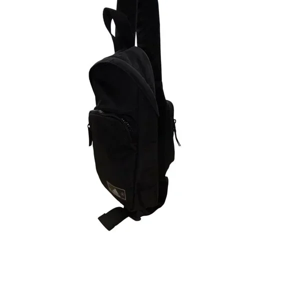 Adidas Unisex Black Nylon Multiple Zippered Adjustable Strap Sling Backpack - Picture 2 of 16